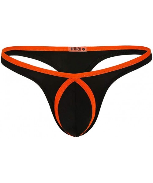 Bikinis Men's Ice Silk Thong Sexy Panties U Convex Bag Slim - Orange - CX192X48075