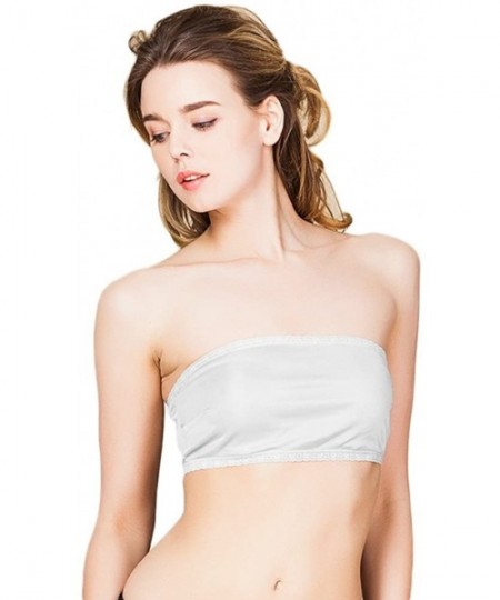 Camisoles & Tanks Women's Silk Strapless Non-Padded Bandeau Solid Color Tube Tops - White - CX182KRZYCI