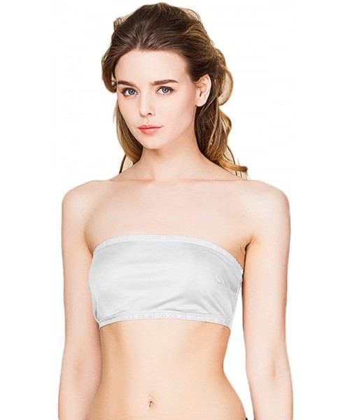 Camisoles & Tanks Women's Silk Strapless Non-Padded Bandeau Solid Color Tube Tops - White - CX182KRZYCI