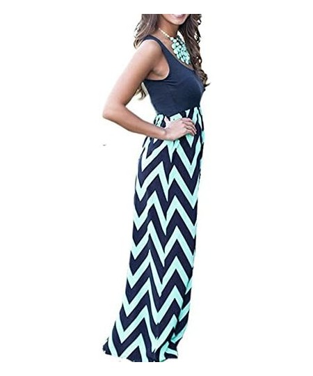 Bottoms Womens Beach Summer Plus Size Striped Long Boho Dress Lady Sundrss Maxi Dress - Navy - CN18QZZ65LI