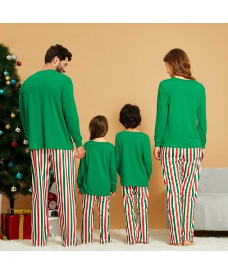 Sets Matching Family Pajamas Sets Holiday at Home PJ's with Santa Printed Long Sleeve Tee and Stripe Pants Loungewear - CP18Y...