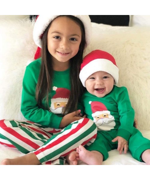 Sets Matching Family Pajamas Sets Holiday at Home PJ's with Santa Printed Long Sleeve Tee and Stripe Pants Loungewear - CP18Y...