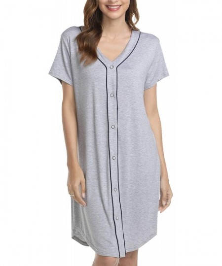 Nightgowns & Sleepshirts Nightgowns for Women Button Down Long & Short Sleeve Night Shirts Maternity Sleepwear Pajama Dress G...