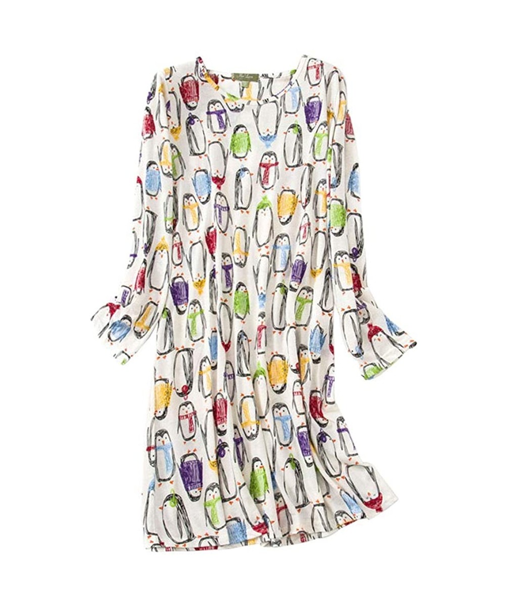 Nightgowns & Sleepshirts Women's Cute Cartoon Pajamas Casual 2 Pieces Sleepwear Set Nightwear - Dress/Penguin - CV192KSL754