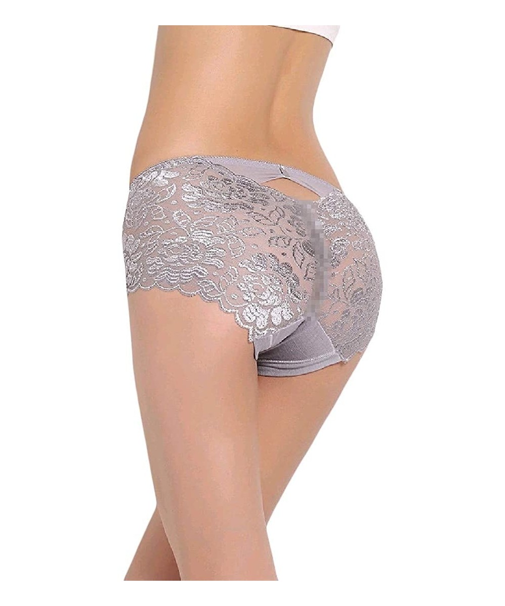 Panties Women Slim Bow Colored Solid Waist Mid Triangle Bikini Panty - Grey - CA18ACWDXHK
