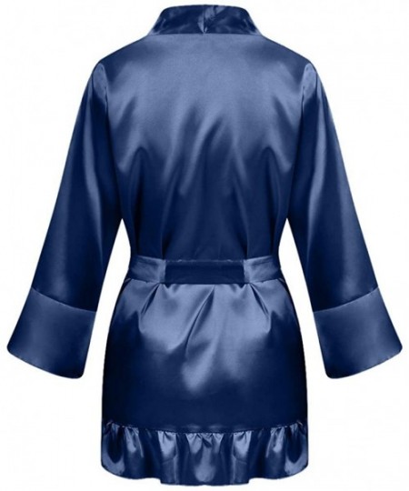 Robes Womens Sleepwear 3/4 Ruffle Sleeve Solid Color Stain Short Robe Lightweight Bathrobe Soft Nightwear with Belt Plus Size...
