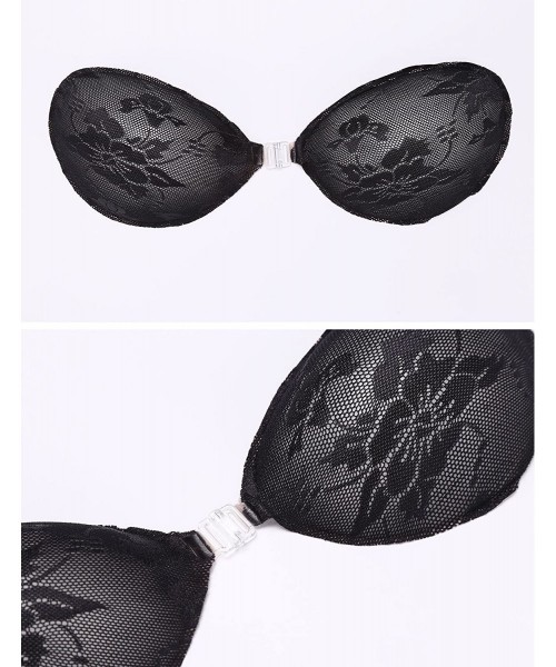 Bras Women's Self Adhesive Silicone Pushup Bra - Black-lace - C111XF0MW2X