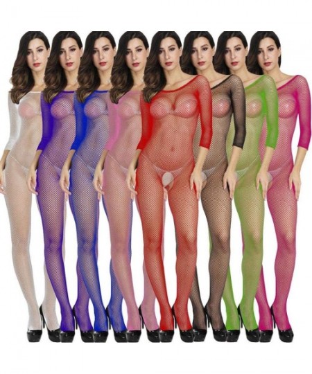 Nightgowns & Sleepshirts Womens Jumpsuit Mesh Lingerie Fishnet Long Babydoll Bodysuit Half Sleeve See Through Pure Colour Nig...