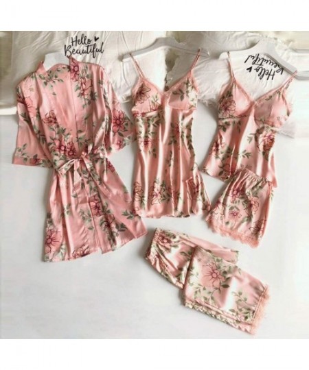 Baby Dolls & Chemises Womens Sexy Satin Pajamas Set 2pcs Nightgown with Robe Dress Silk Babydoll Sleepwear Nightdress Pajamas...