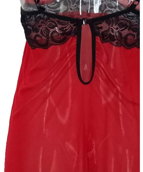 Baby Dolls & Chemises Eroctic Underwear Women Plus Size Lace Mesh Lingerie Red Babydoll Lace Split Cup Sleepwear Set - Red - ...
