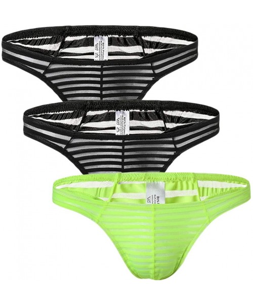 G-Strings & Thongs Men's Sexy Striped Underwear Thong Mesh Transparent Panties - Ba+ba+fn - CI18YZSE7S4