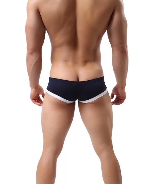 Trunks Underwear Super Low Rise Cotton Hipster Boxer Trunks- Mens- Six Colors - Blue Night - C61202QWD6H
