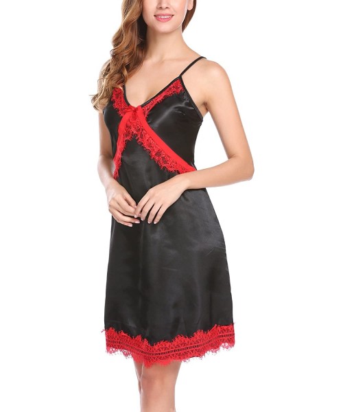 Slips Women's Valentine's Satin Nightgowns Sexy Lingerie Full Slip Sleepwear Dress - 6991-black - CT18QLTN5E8