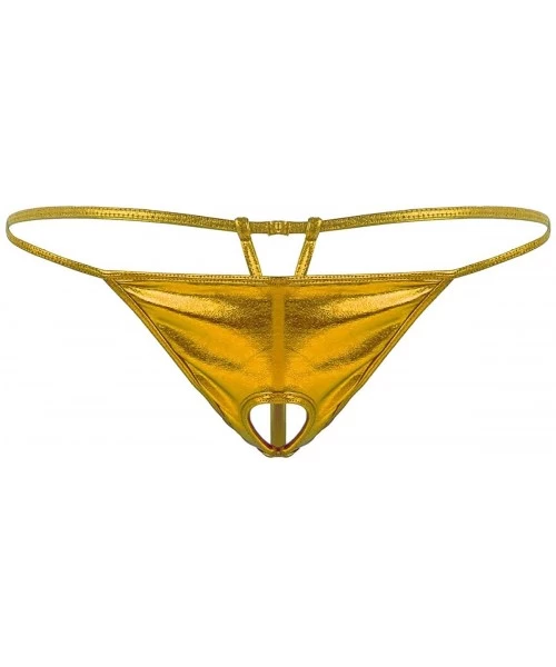 G-Strings & Thongs Mens Lingerie Low Rise Front Hole Bulge Pouch G-String Thong Bikini Briefs Underwear - Gold - CK198SCUU8N