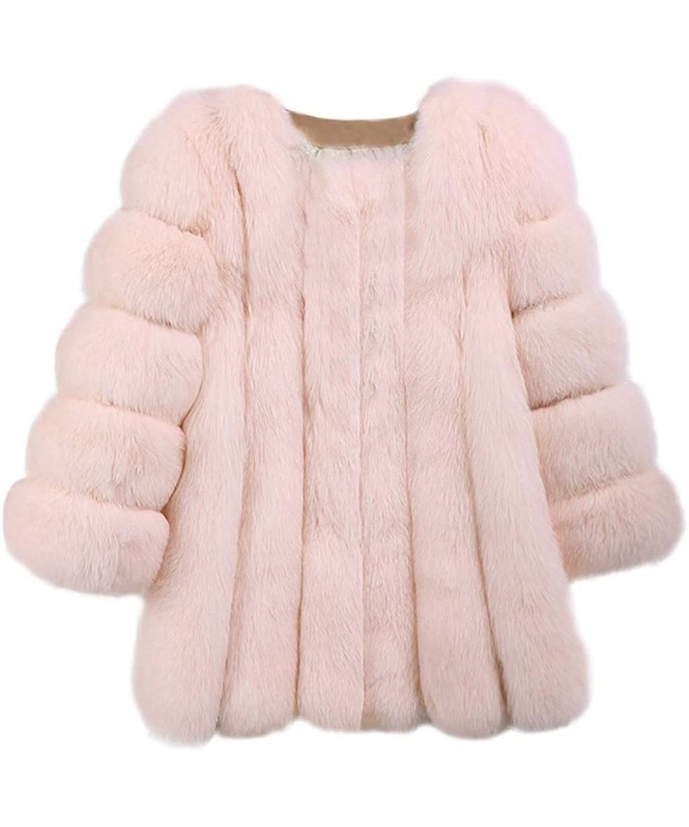 Tops Womens Fluffy Faux Fur Winter Warm Parka Overcat Peacoat Thick Coats Jackets Outwear Plus Size S-5XL - Pink - CV18AW452GW