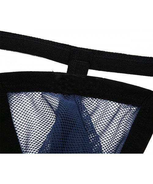 G-Strings & Thongs Mens Mesh Sheer See-Through Thong Backless G-String T-Back Lingerie Underwear - Blue - C518GYOLLYQ