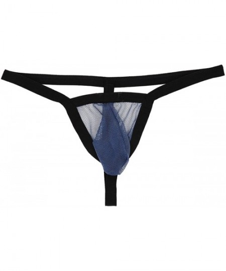 G-Strings & Thongs Mens Mesh Sheer See-Through Thong Backless G-String T-Back Lingerie Underwear - Blue - C518GYOLLYQ