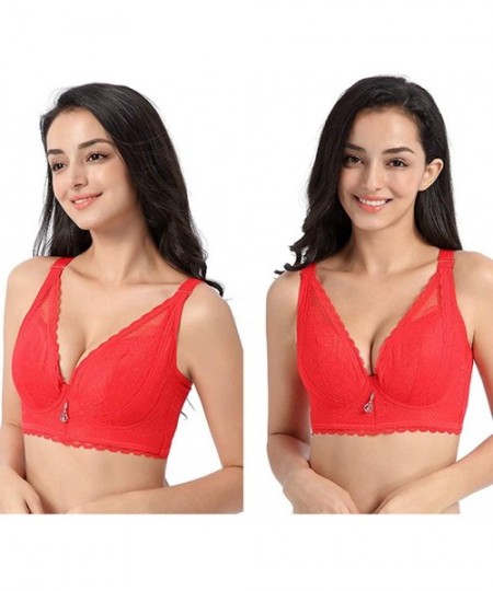 Bras Women's Sexy Plus Size Adjustable Breathable Extra-Elastic Translucent Bra - Red - CY18YYUNRO5