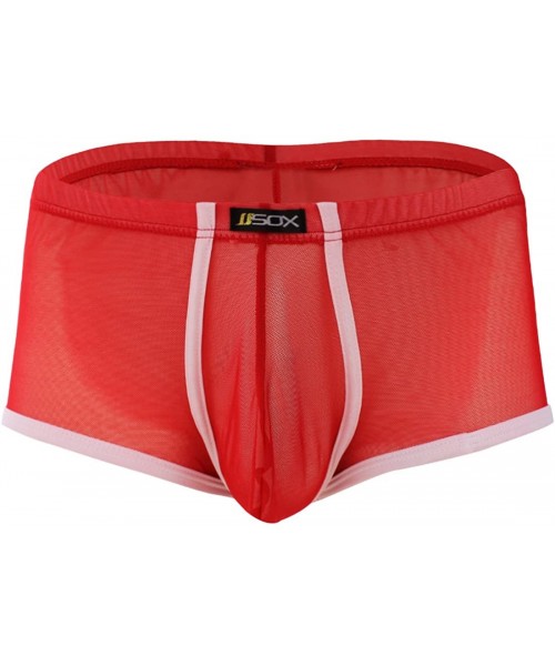 Boxer Briefs Mens Summer Air in Comfortable Sheer Underwear Show Off Boxer Briefs - Red - CZ183YXZ2C0
