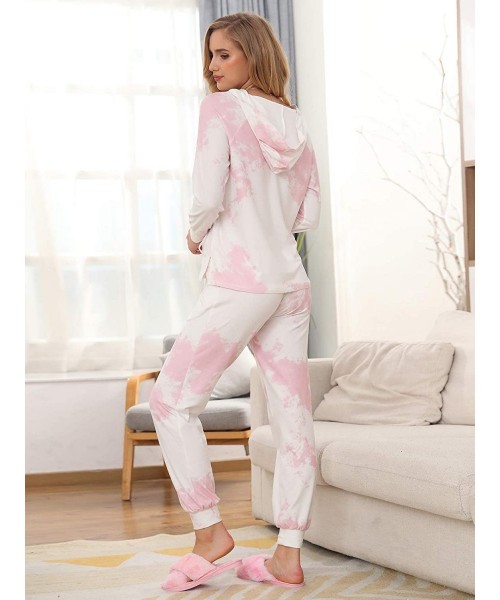 Sets Women's Tie Dye Printed Tops and Pants Pajamas Sets Long Sleeve Sleepwear Summer Nightwear 1178 - Pink - CN190RKOOM9