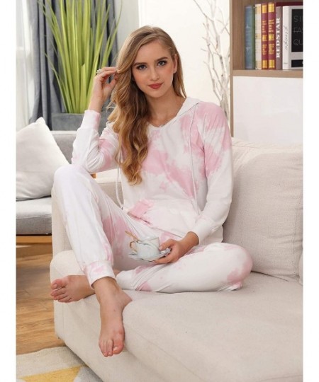 Sets Women's Tie Dye Printed Tops and Pants Pajamas Sets Long Sleeve Sleepwear Summer Nightwear 1178 - Pink - CN190RKOOM9
