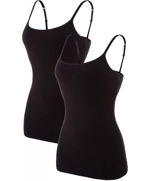 Camisoles & Tanks Women's Cotton Camisole with Shelf Bra Adjustable Spaghetti Strap Tank Top 2 Pack - Black - CM18E9T4ZQE