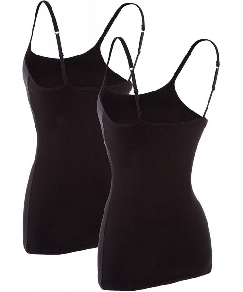 Camisoles & Tanks Women's Cotton Camisole with Shelf Bra Adjustable Spaghetti Strap Tank Top 2 Pack - Black - CM18E9T4ZQE
