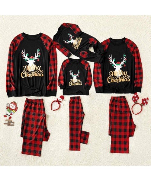 Sleep Sets Matching Family Pajamas Sets Christmas PJ's with Deer Long Sleeve Tee and Plaid Pants Loungewear - Women - CA18AED...