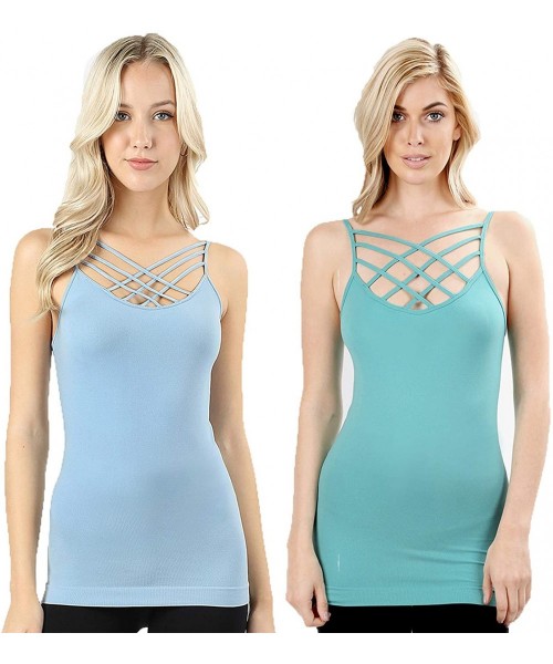 Camisoles & Tanks Women Sexy Criss Cross Front Spaghetti Strap Basic Round HollowOut Neck Seamless Camisole Tank Top - 2pk As...