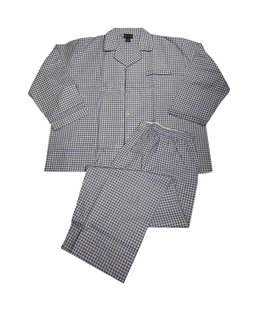 Sleep Sets Mens Big Long Sleeve Striped Broadcloth Pajama - Light Blue Plaid - C211YA7VGWV