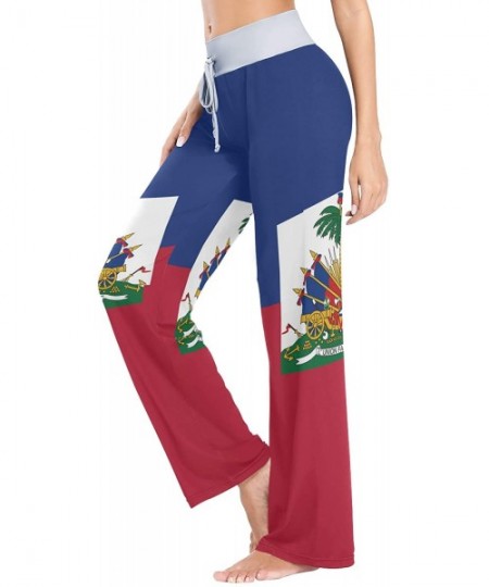 Bottoms Women Jersey Pajama Pants Drawstring Loose Palazzo Lounge Pants Sleepwear - Haiti Flag - CJ190325T2S