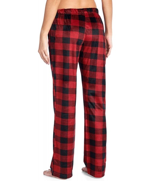 Bottoms Women's Plush Mink Fleece Pajama Sleep Pants - Red Buffalo Check - CB18E53K0CG
