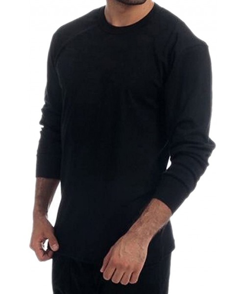 Thermal Underwear Men's Thermal 100% Cotton(240 GSM) Soft Long Sleeve Fitted T-Shirt Top(ref 1290) - Black - CV1895OGMRK