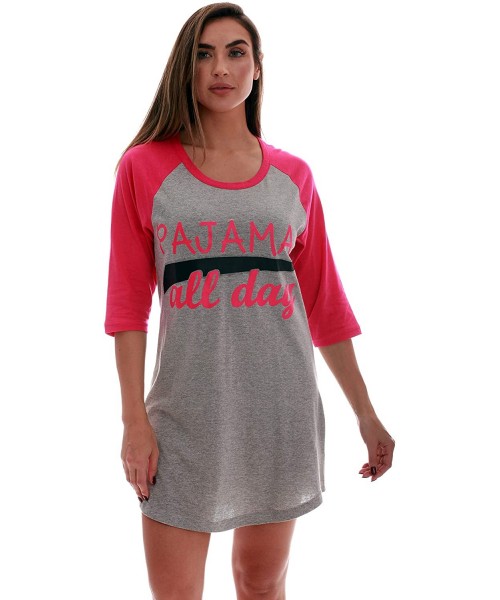 Nightgowns & Sleepshirts 100% Cotton Sleep Dress for Women Baseball Sleeve Nightshirt - Grey - Pajamas All Day - CG18H0MI4AD