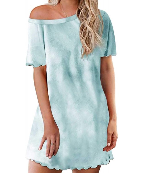 Nightgowns & Sleepshirts Women's Tie Dye Print Casual Short Sleeve Loungewear Nightgown Nightwear - 2 - CI19DDYDMRD