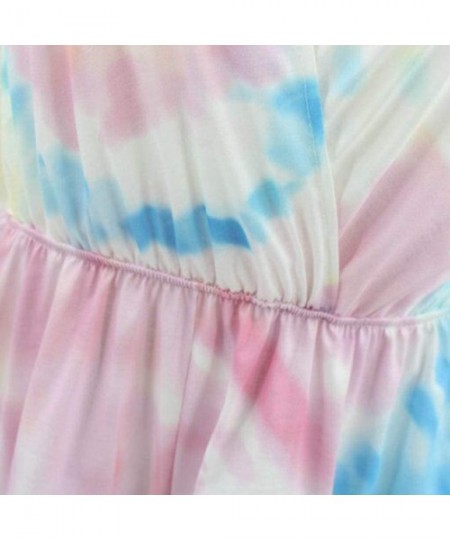 Thermal Underwear Women Summer Casual V-Neck Elastic Waist Tie-Dye Shorts Jumpsuit - Multicolor - CY1900K5QN6
