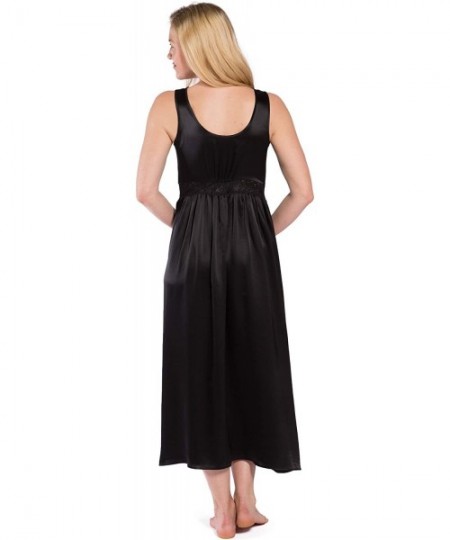 Nightgowns & Sleepshirts Women's 100% Silk Long Vintage Lace Nightgown - Black - CP12DJVQAQP