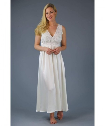 Nightgowns & Sleepshirts Women's 100% Silk Long Vintage Lace Nightgown - Black - CP12DJVQAQP