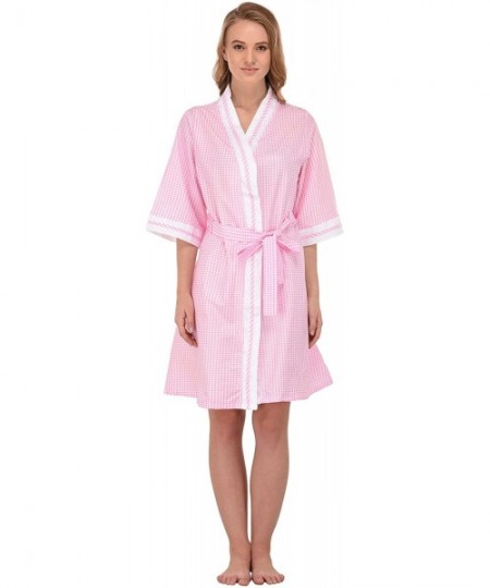 Robes Women's 'Stacy' Gingham Cotton Short House Robe - Pink - CF1862LHY0U