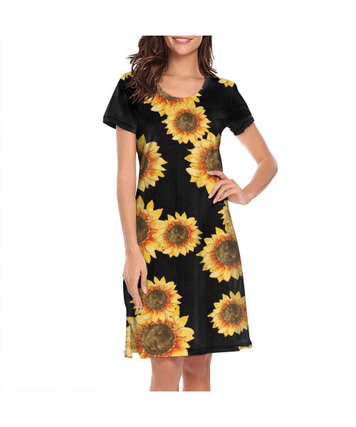 Tops Crewneck Short Sleeve Nightgown Sunflower Printed Nightdress Sleepwear Women Pajamas Cute - Sunflower - C218X2IMCZC