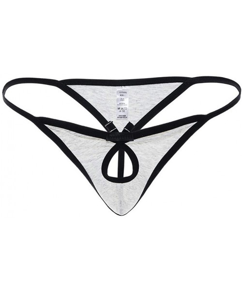 G-Strings & Thongs Men's Open Front Hollow Out Low Rise Cotton Thong Brief Underwear Sheer Panties - Gray - CT18QNEOMSD
