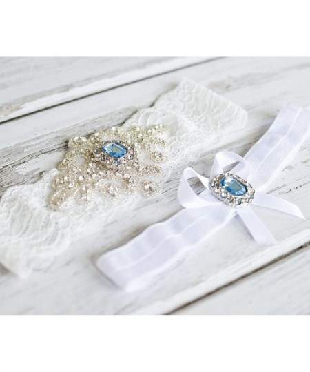 Garters & Garter Belts Wedding Garter Belt Blue Ivory White Lace Bridal Set - White Lace - C611VKSBYG7