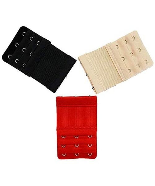 Accessories 3 Pack Women's Bra Extenders Elastic Soft Nylon 3 Hooks Bra Strap Extensions - Black/White/Red - CS18ULWA6KC