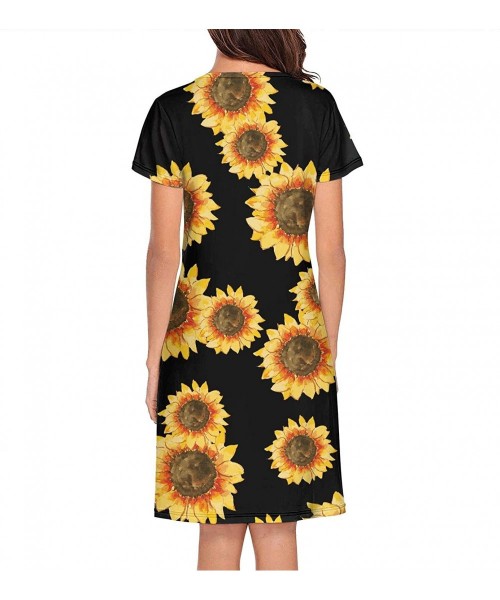 Tops Crewneck Short Sleeve Nightgown Sunflower Printed Nightdress Sleepwear Women Pajamas Cute - Sunflower - C218X2IMCZC