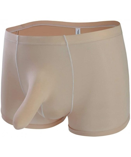 Boxer Briefs Men's Sexy Lingerie Bulge Pouch Boxer Brief Underwear Trunks with Sleeve - Skin - C018IERKKZ5