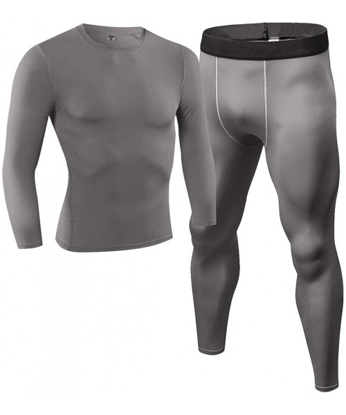 Thermal Underwear Men Thermal Underwear Set Winter Skiing Warm Top & Bottom Thermal Long Johns Black - Gray - CE19363O2YO