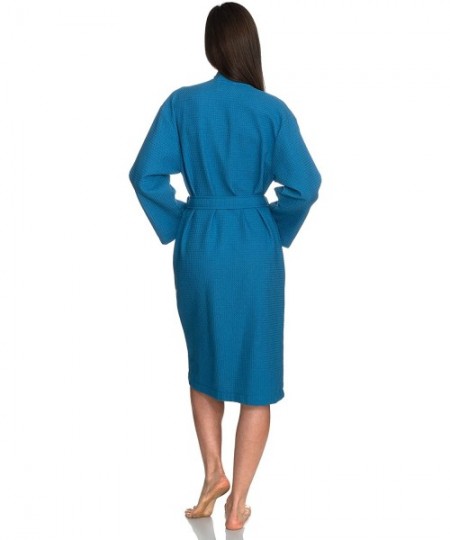 Robes Women's Robe- Kimono Waffle Spa Bathrobe - Mediterranean Blue - CF182H4ECRZ