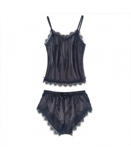 Sets Sexy Pajamas for Women - Sleepwear Camisole + Shorts Pjs Nightwear - A-black - CX1972ZI793