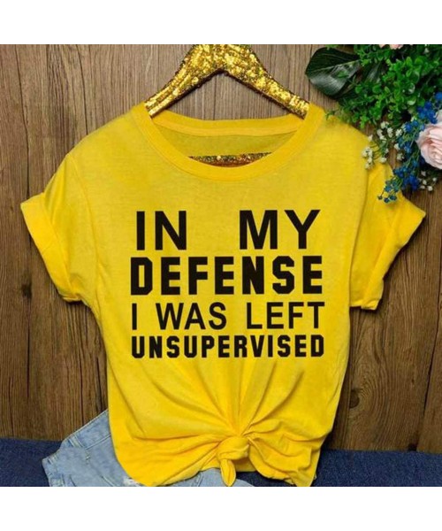 Tops Women's Sleepwear O-Neck Print Tee Shirt Shorts Sleeve Pajama Top Blouse - Yellow - CR197W9UNT7