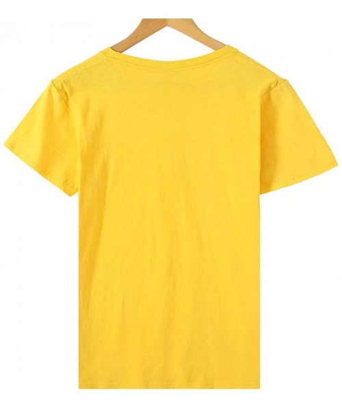 Tops Women's Sleepwear O-Neck Print Tee Shirt Shorts Sleeve Pajama Top Blouse - Yellow - CR197W9UNT7